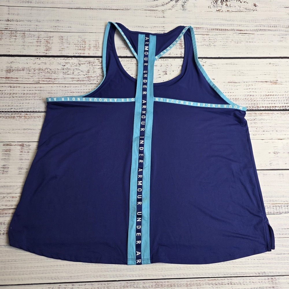 Under Armour Knockout Tank Top Womens 2XL Navy Blue Stretch Logo Racerback Loose - Picture 2 of 9